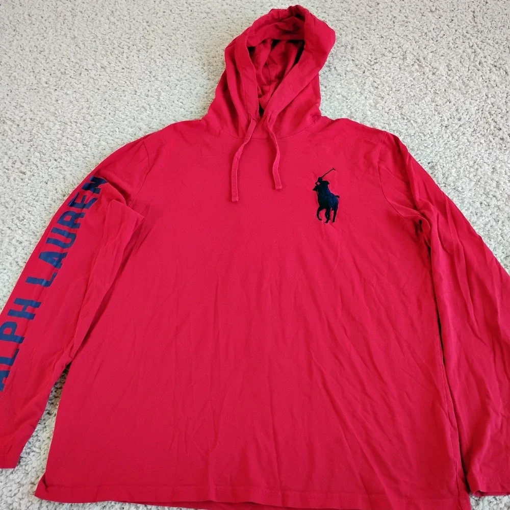 Polo Ralph Lauren Shirt Hoodie Mens Large Big Pony Red 1967 Flag American Logo